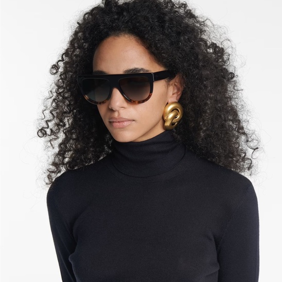 Celine Eyewear Blue Tortoise Shell Aviator D Frame Rhinestone Acetate Sunglasses - Picture 4 of 14